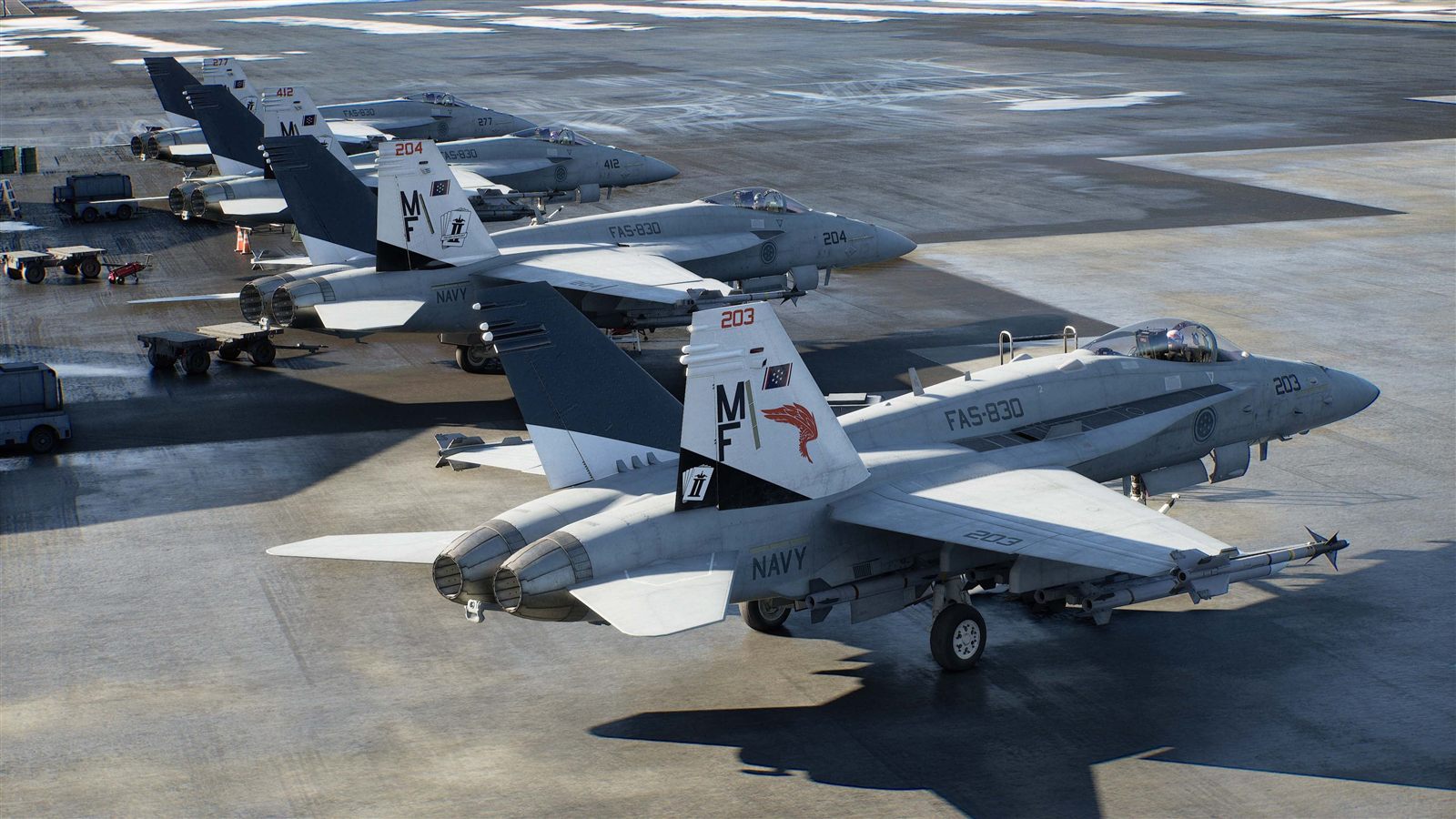 Caccia militari sul ponte di una portaerei in Ace Combat 8: Wings of Theve