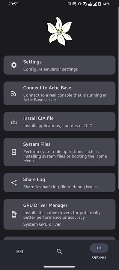 Schermata ufficiale dell'app Azahar con l'opzione di installazione dei file CIA