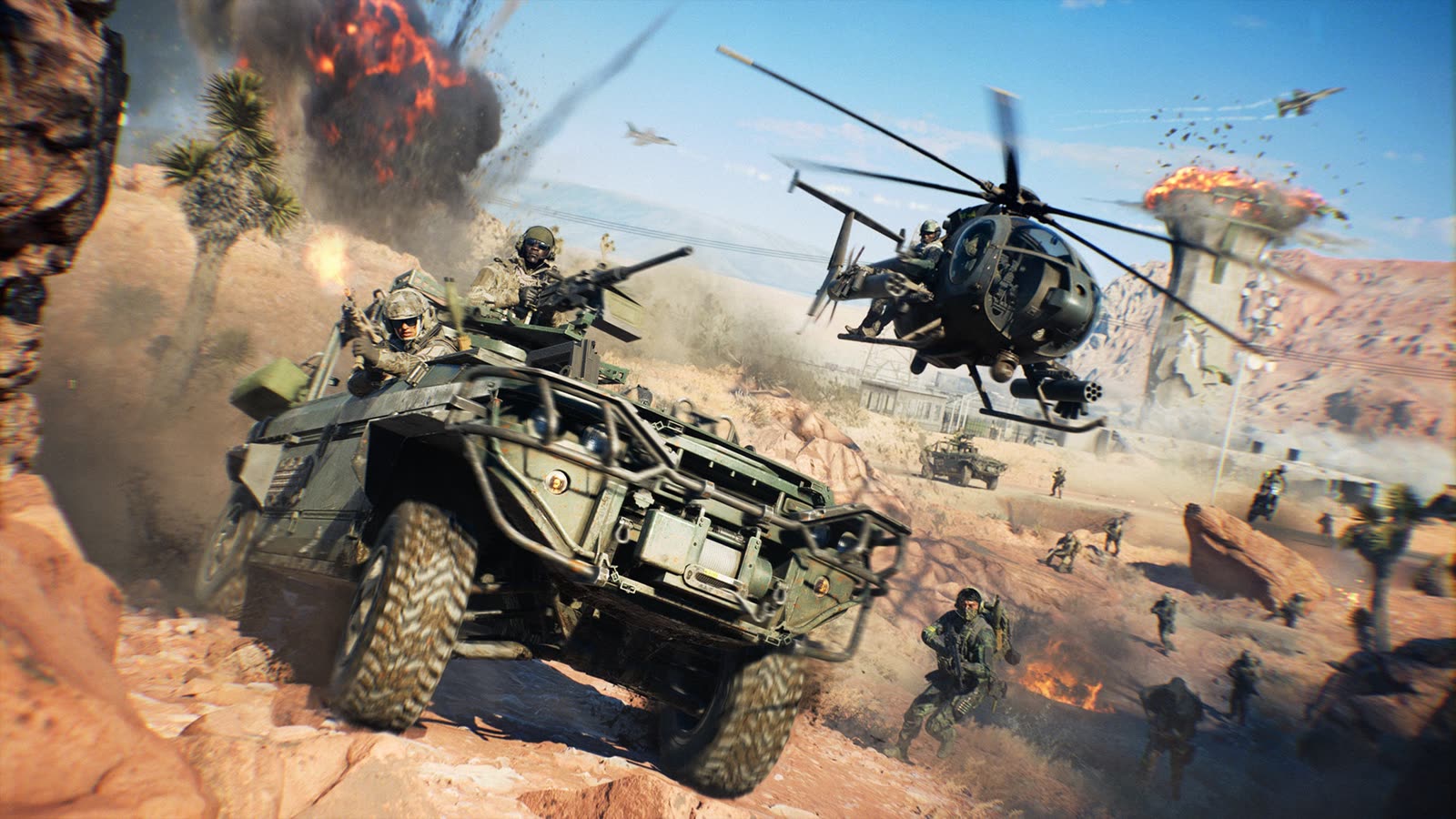 Mezzo corazzato, soldati ed elicottero in Battlefield 6