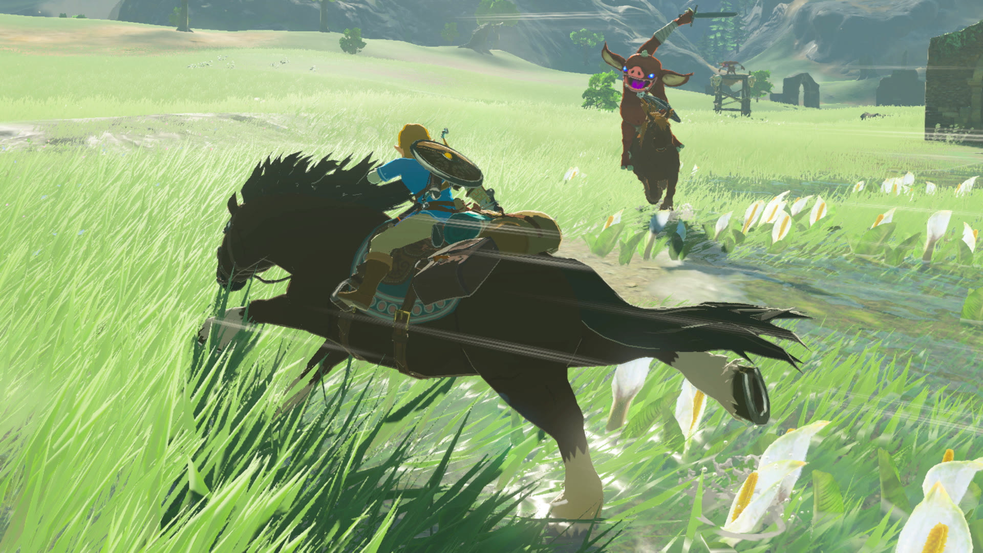 Link affronta un Bokoblin a cavallo in Breath of the Wild. Immagine: Nintendo.