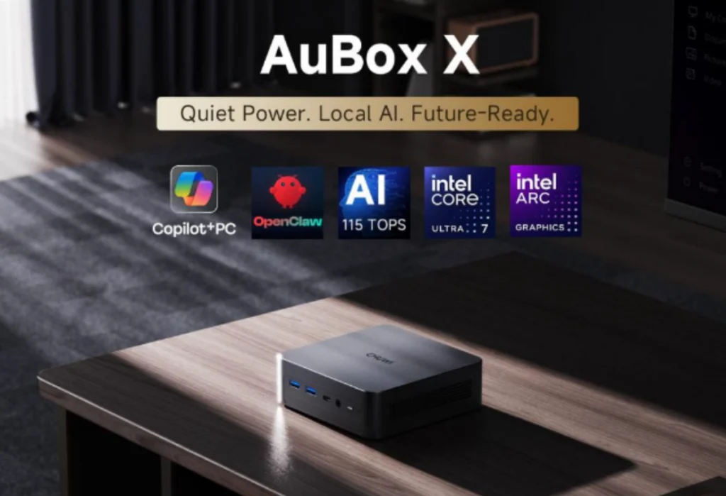 CHUWI AuBox X: mini PC AI con 115 TOPS e Intel Lunar Lake CHUWI AuBox X packaging prodotto