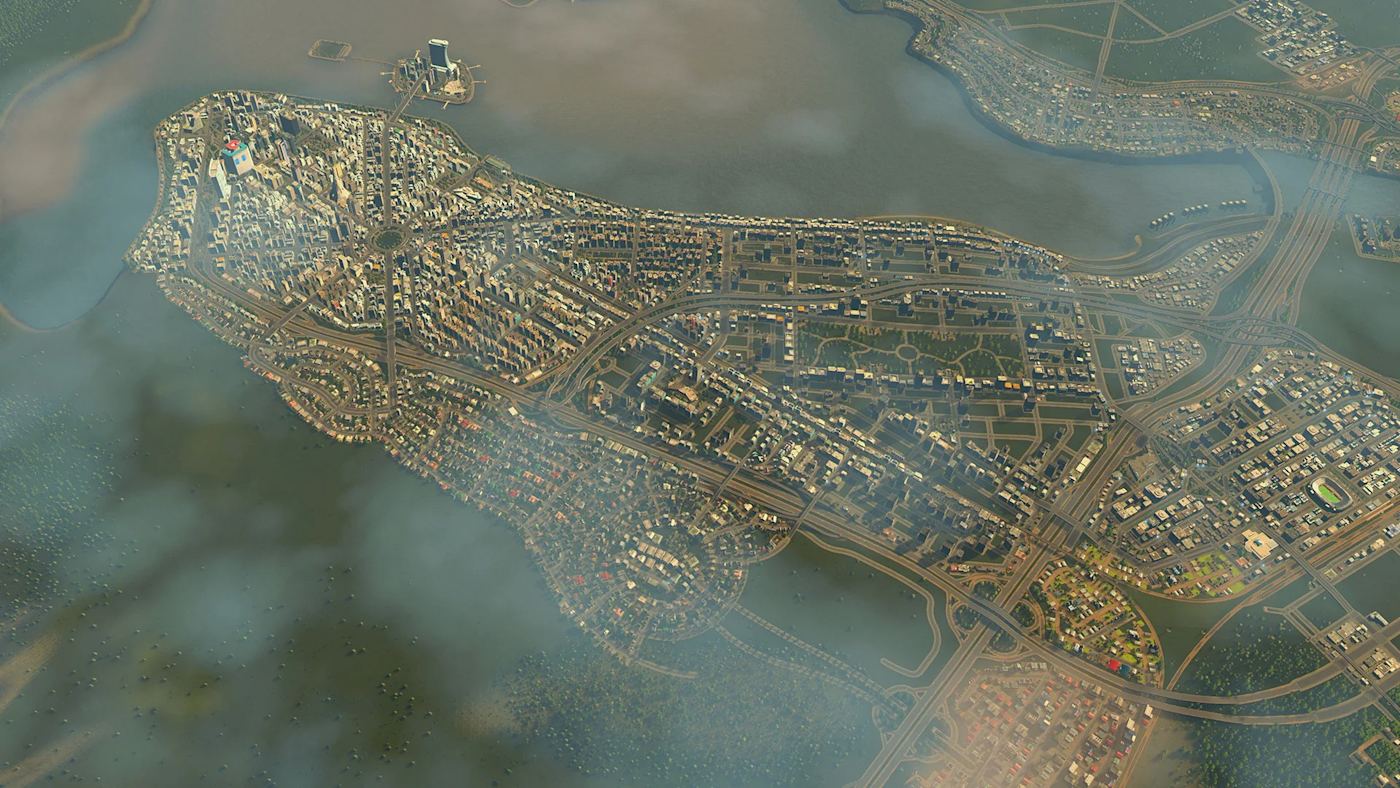 Grande città vista dall'alto in Cities: Skylines Expanded Edition