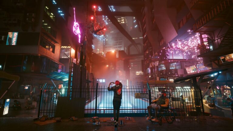 Night City in uno screenshot ufficiale di Cyberpunk 2077