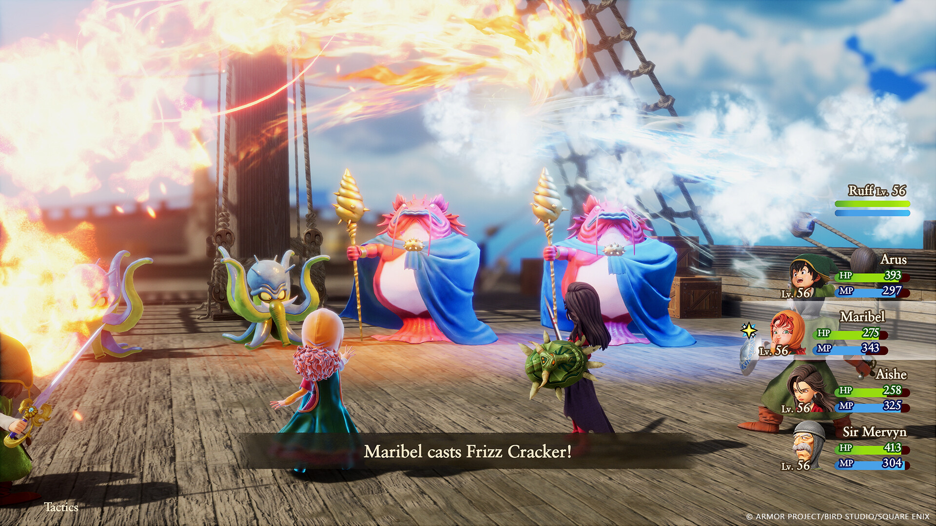 Una battaglia a turni contro un gruppo di mostri — Dragon Quest VII Reimagined.
