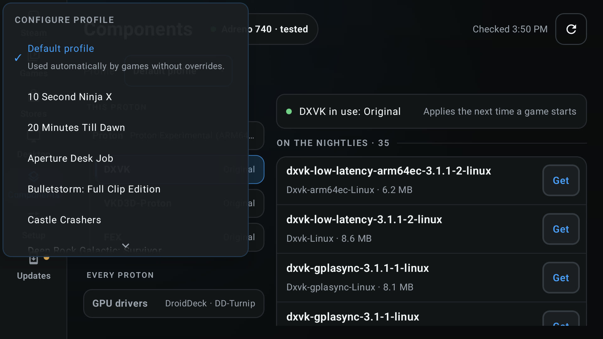 DroidDeck 0.4.0, schermata ufficiale dei profili di compatibilità per gioco
