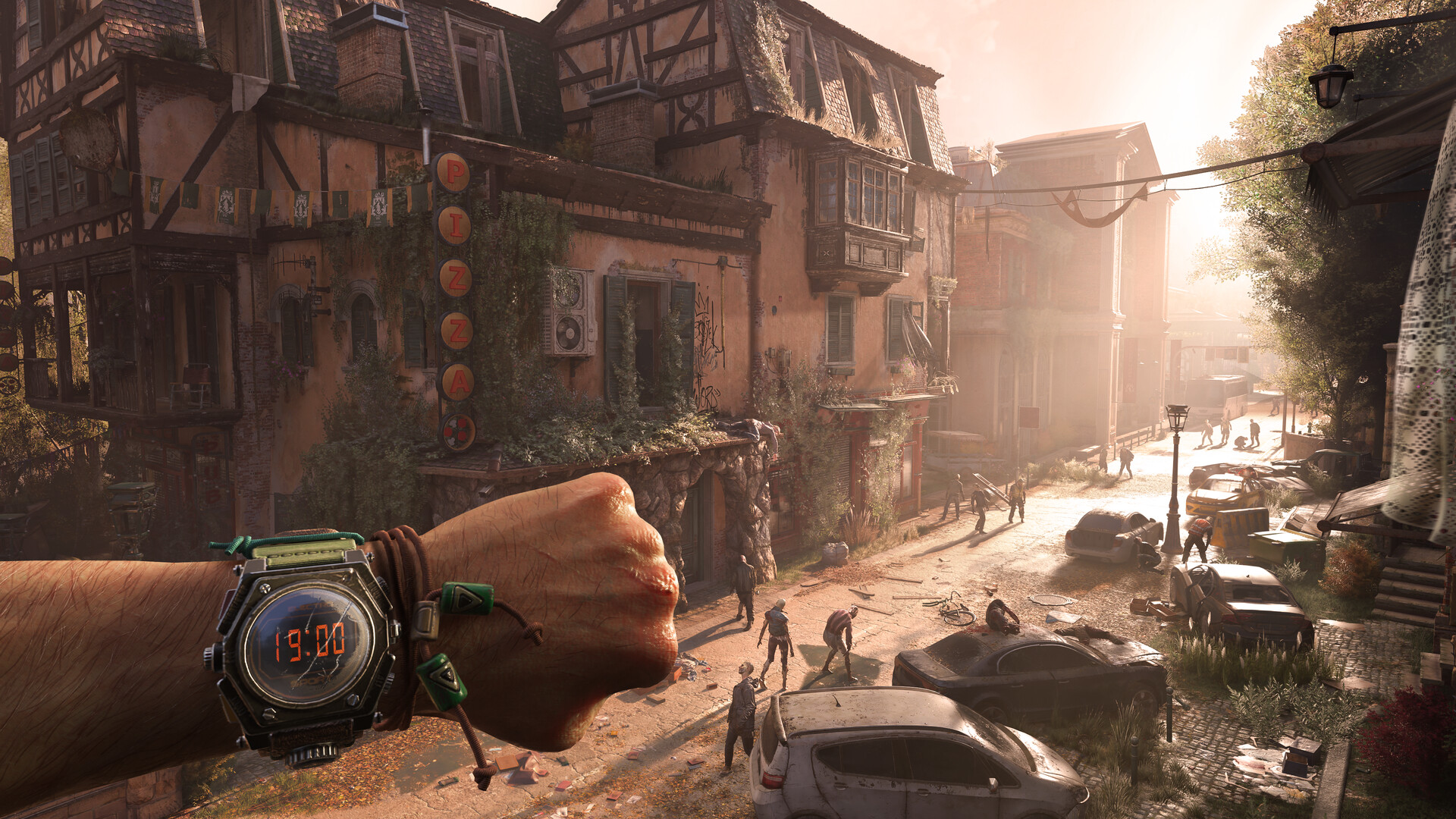 Combattimento in prima persona con veicoli e infetti — Dying Light: The Beast. Immagine generale del gioco; non è una prova della modalità Restored Land.