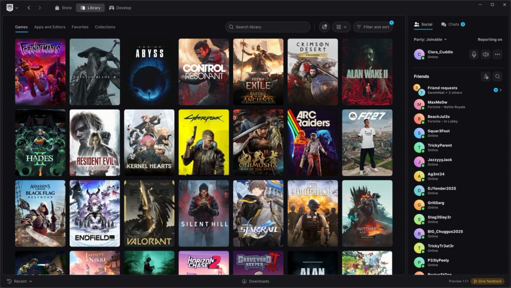 La nuova interfaccia della libreria di Epic Games Launcher Preview