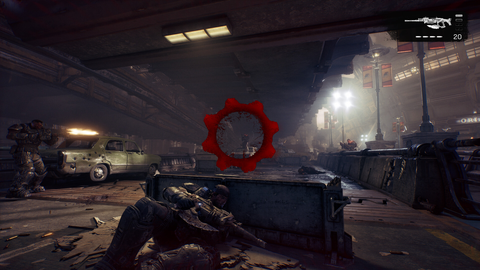 Combattimento dalle coperture in un ambiente industriale — Gears of War: E-Day.