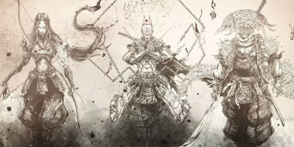 Concept art dei personaggi dell'anime Ghost of Tsushima Legends