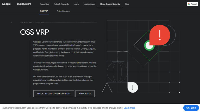 La pagina ufficiale del programma Google Open Source Software Vulnerability Rewards Program