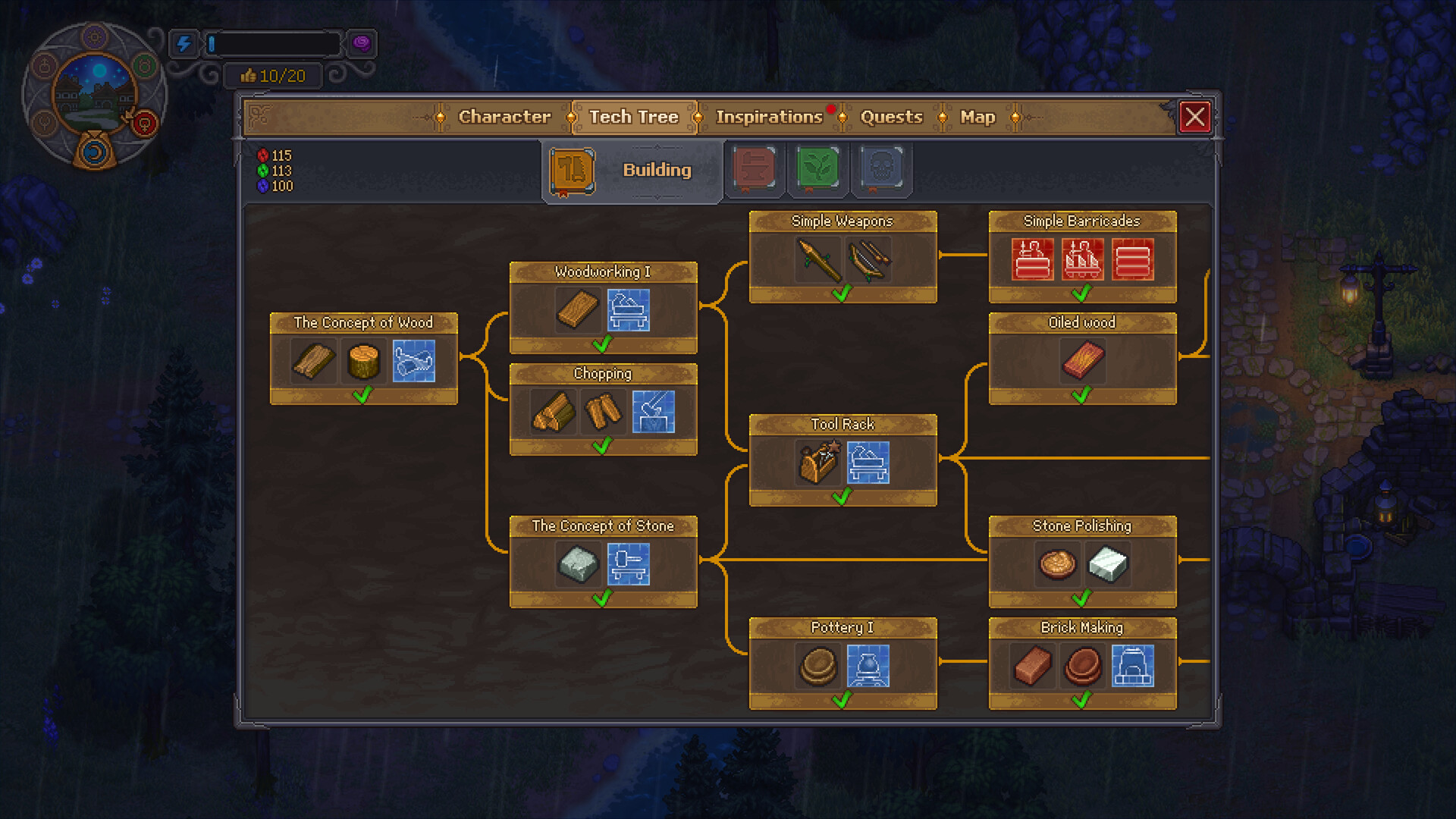 Schermata di crafting con ricette e collegamenti — Graveyard Keeper 2. Screenshot ufficiale del gioco, non elenco dei contenuti garantiti nella demo.