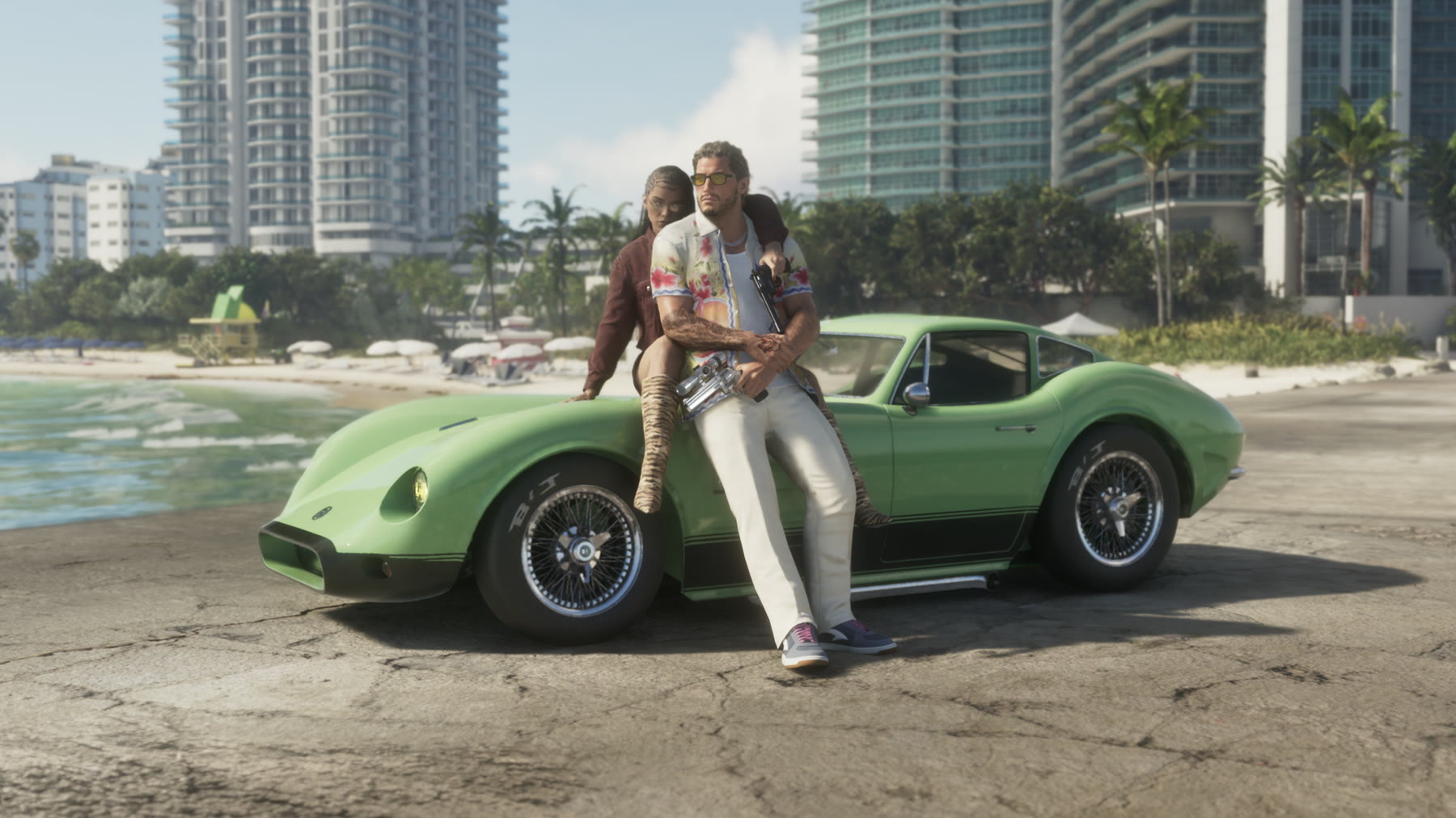 Jason e Lucia in una schermata ufficiale di GTA VI. Non è una cattura di una prova Klav né un test delle prestazioni.