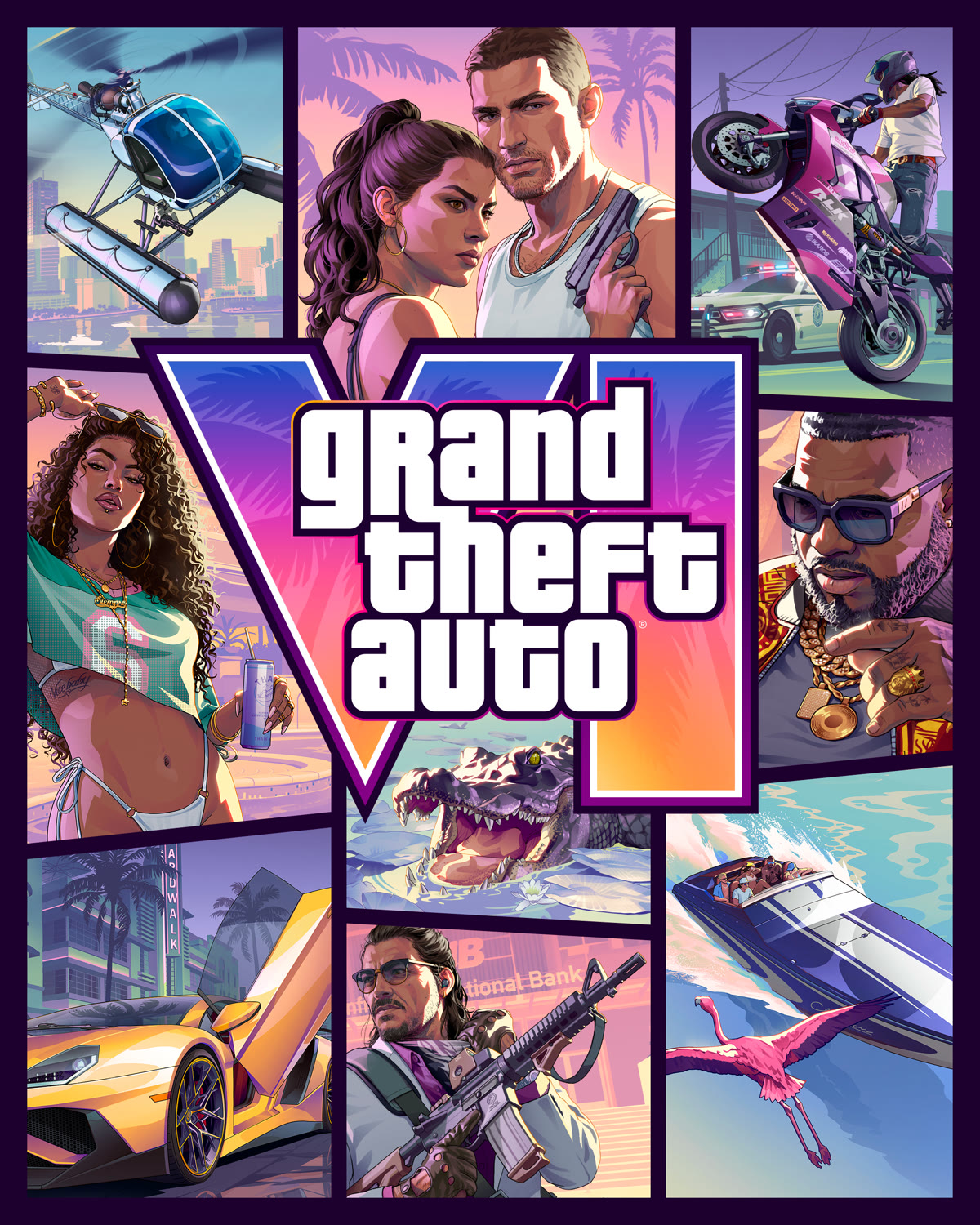 Artwork ufficiale di Grand Theft Auto VI con Lucia e Jason