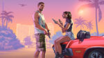 Artwork ufficiale di GTA VI con Jason e Lucia. Non è un confronto tecnico della versione finale. Immagine: Rockstar Games.