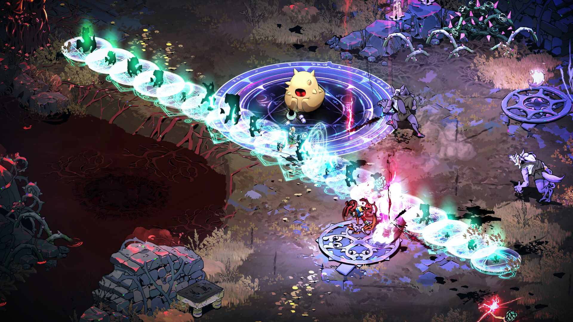 Uno scontro con attacchi magici e scie luminose — Hades II. Screenshot ufficiale del gioco, non un confronto fra versioni della patch.
