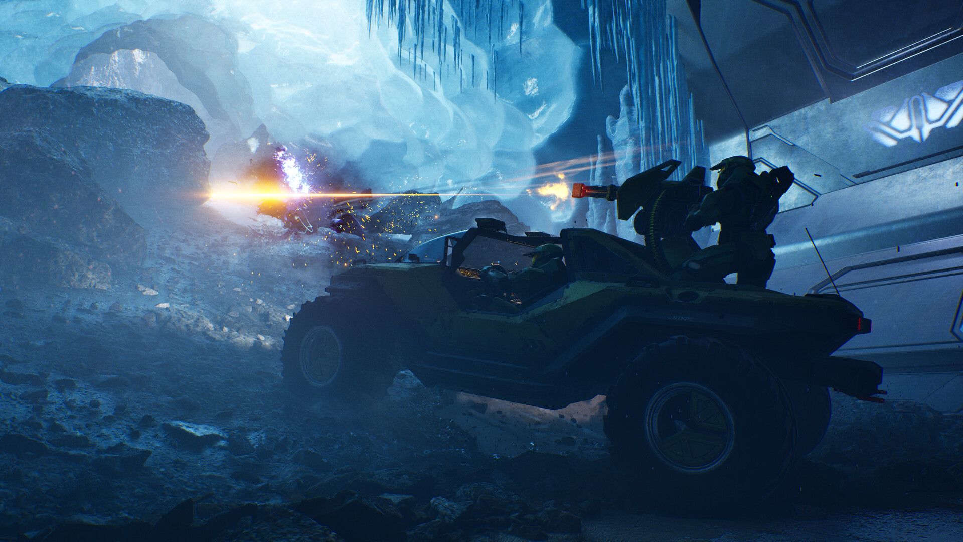 Warthog impegnato in uno scontro fra le rocce — Halo: Campaign Evolved.