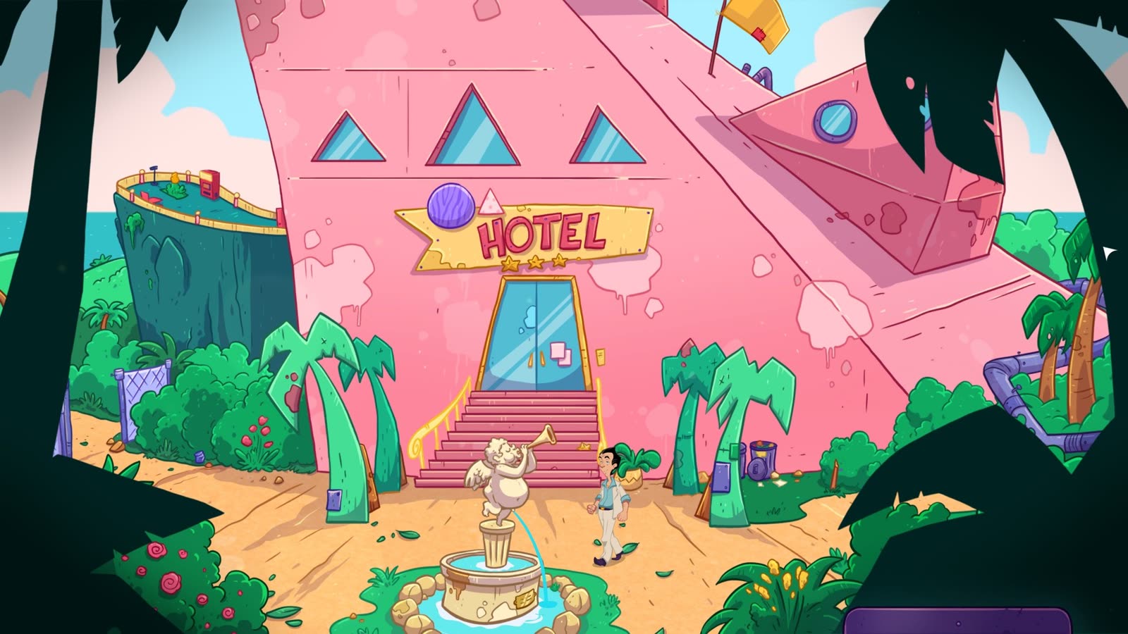 Larry Laffer davanti a un hotel in Wet Dreams Dry Twice