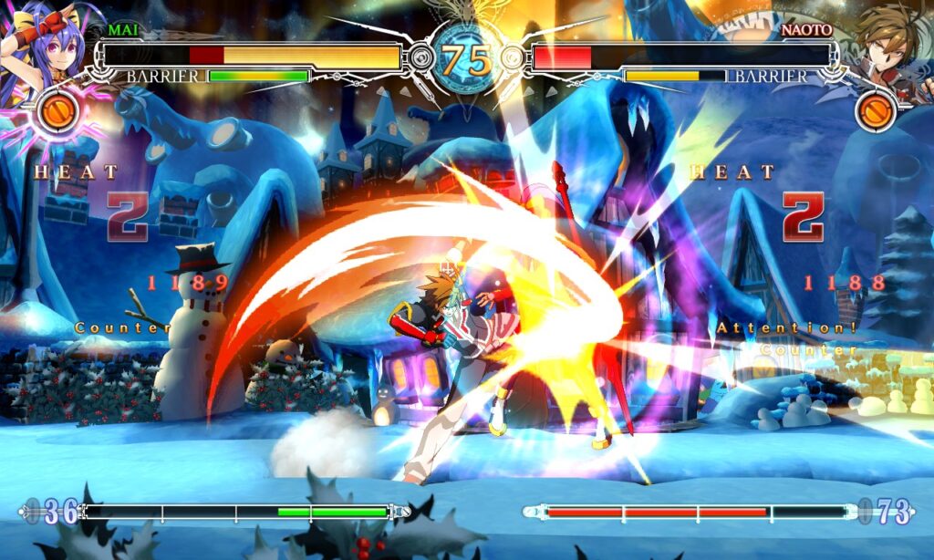 BlazBlue Centralfiction, un combattimento tra Mai Natsume e Naoto Kurogane