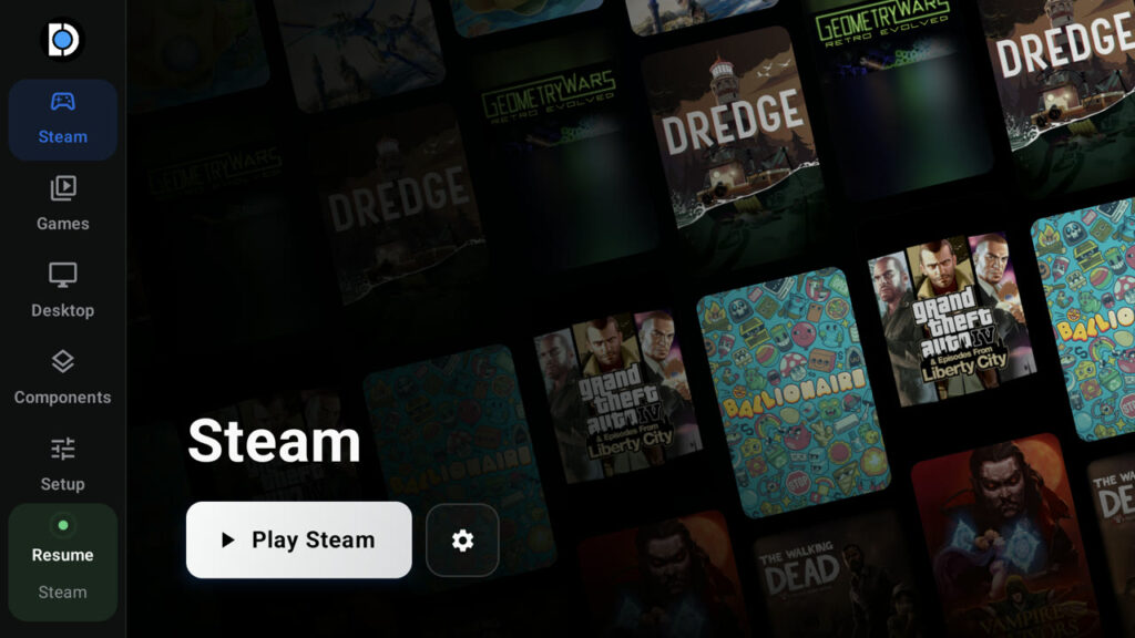 DroidDeck su Android, schermata principale con accesso a Steam