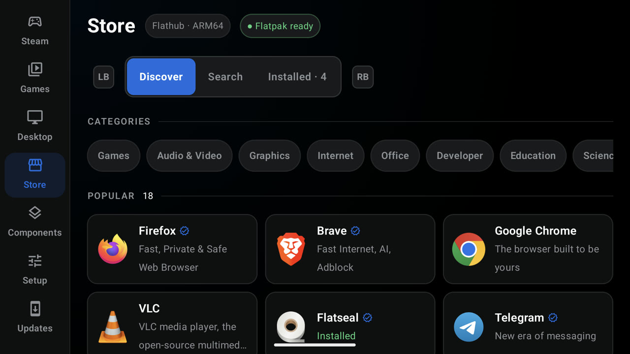 DroidDeck, negozio Flathub nell