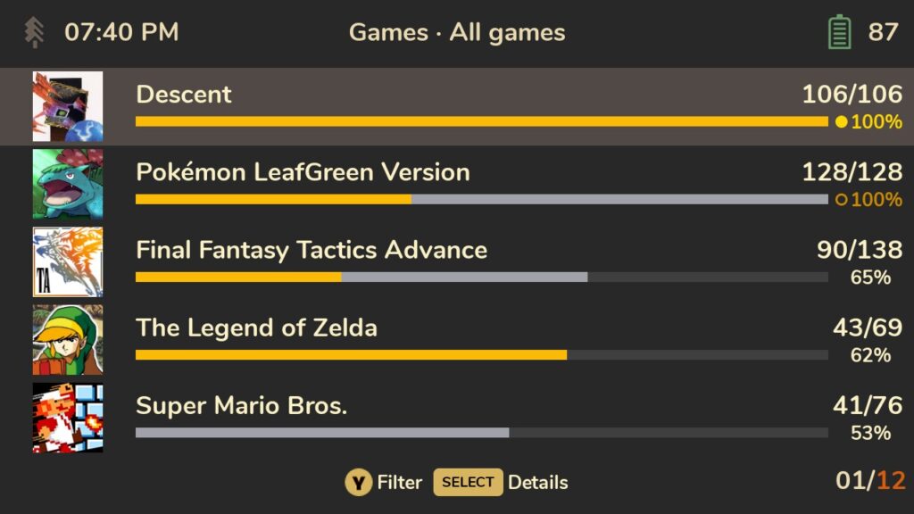 Cheevos in spruceOS 4.5.4 mostra i progressi RetroAchievements dei giochi
