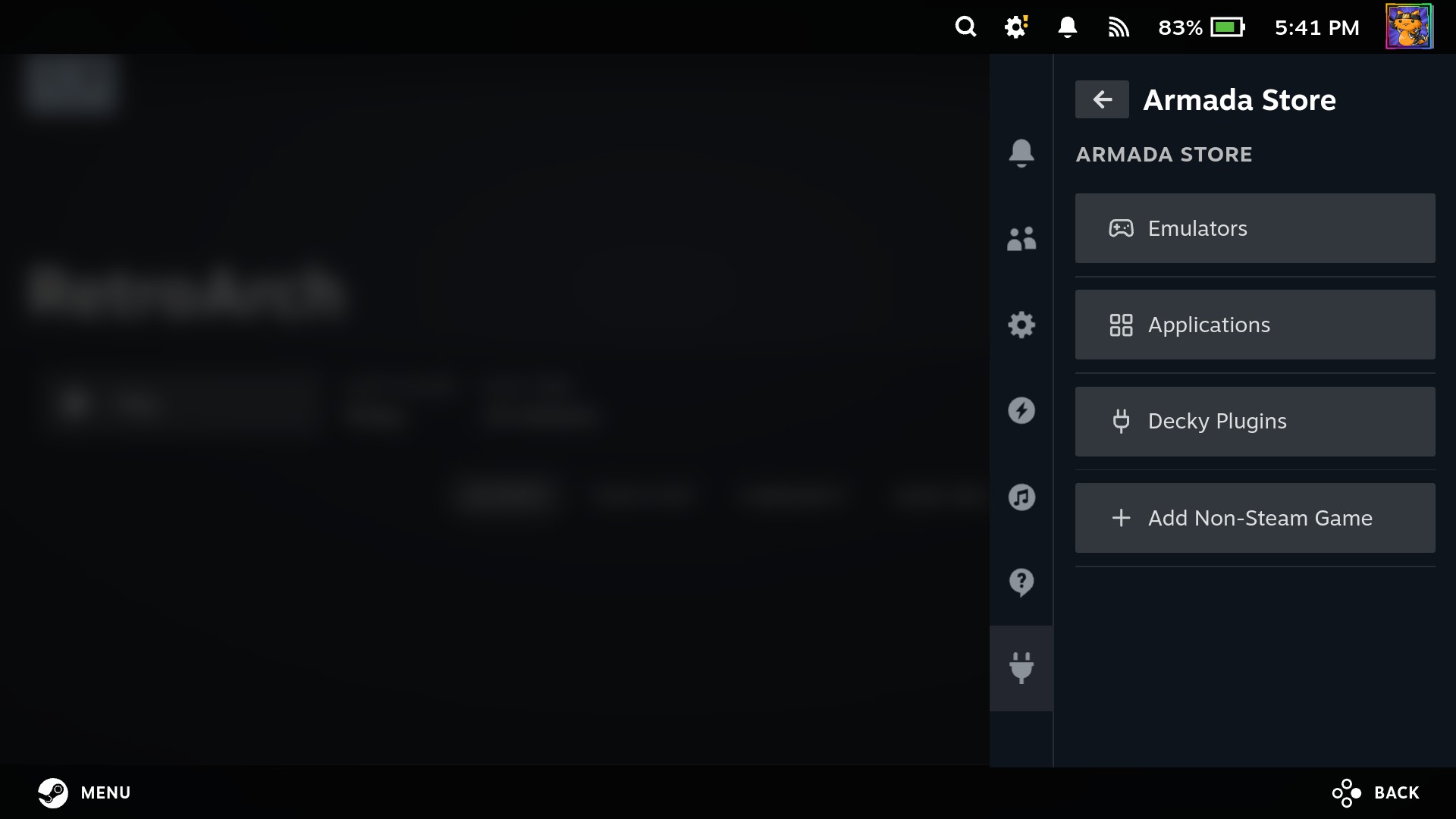 Schermata illustrativa di Armada Store con le categorie precedenti