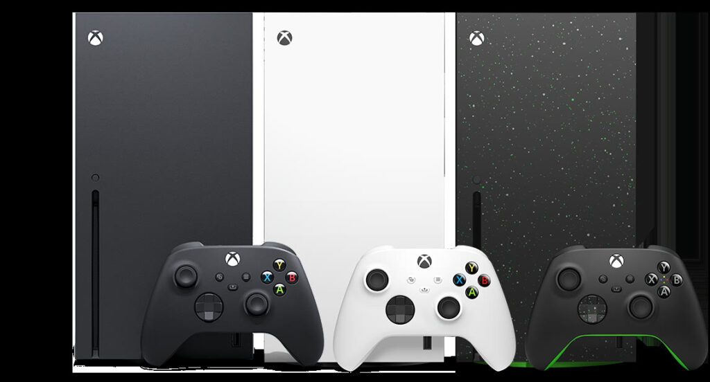 La famiglia Xbox Series X nel materiale ufficiale Microsoft. Immagine illustrativa del business Xbox.