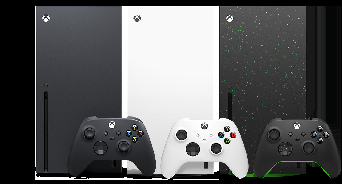 La famiglia Xbox Series X nel materiale ufficiale Microsoft. Immagine illustrativa del business Xbox.