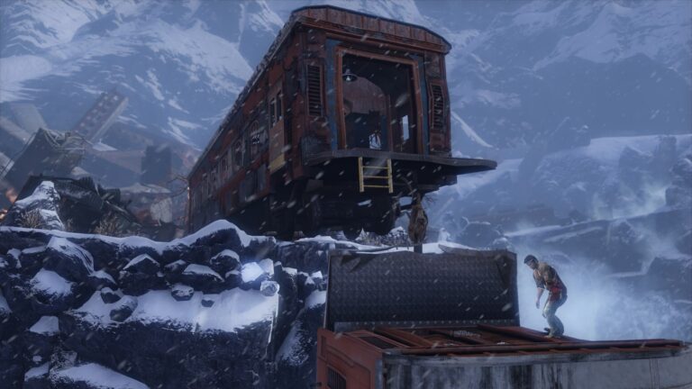 Uncharted 2 nella Nathan Drake Collection per PS4: immagine ufficiale Sony di contesto, non del port Windows.
