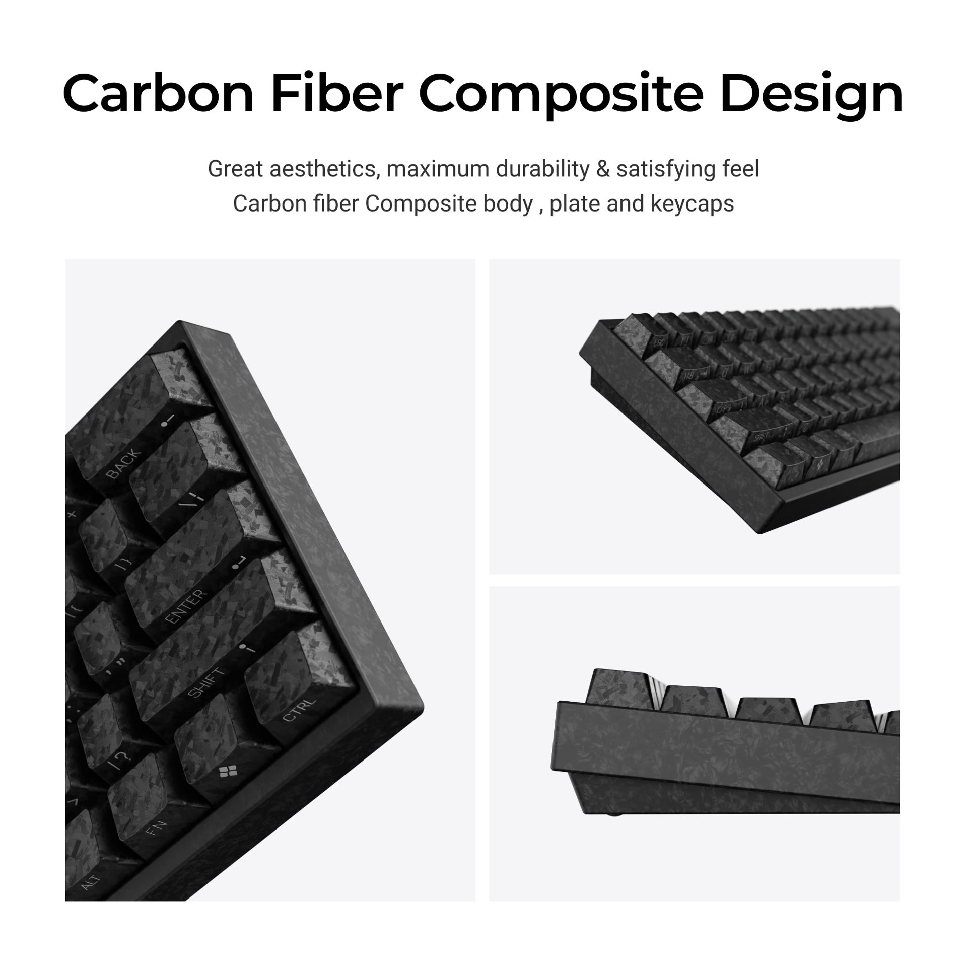Case, piastra e keycap utilizzano un composito di fibra di carbonio.