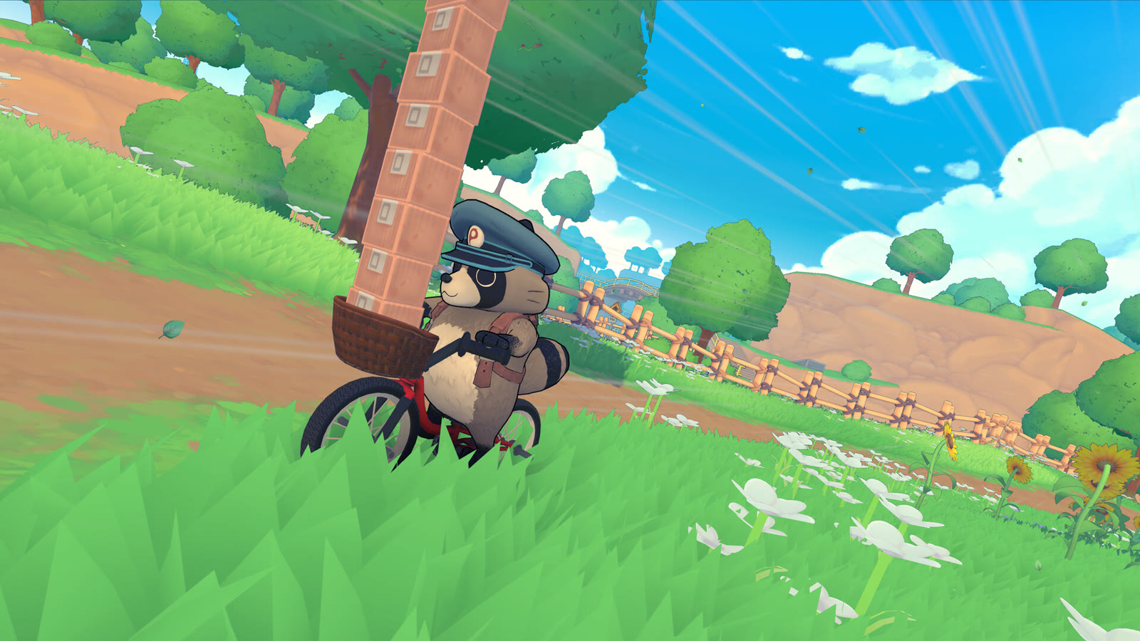 Pon trasporta i pacchi sulla sua BMX in TANUKI: Pon’s Summer, nell’immagine ufficiale di Denkiworks.