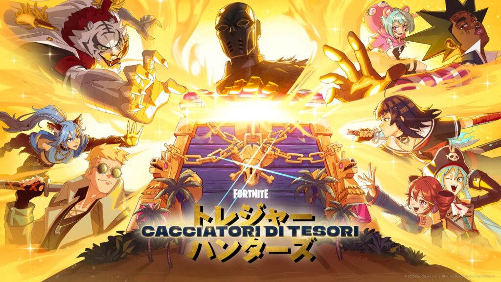 Fortnite Cacciatori di tesori, immagine promozionale ufficiale Epic Games con i personaggi della stagione.