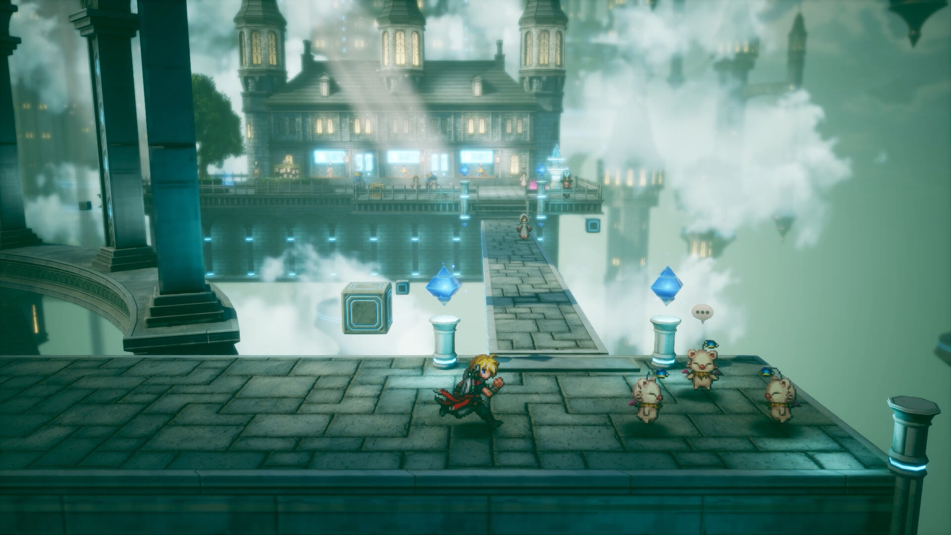 Personaggi e ambientazioni di Final Fantasy Resonance nella veste HD-2D.