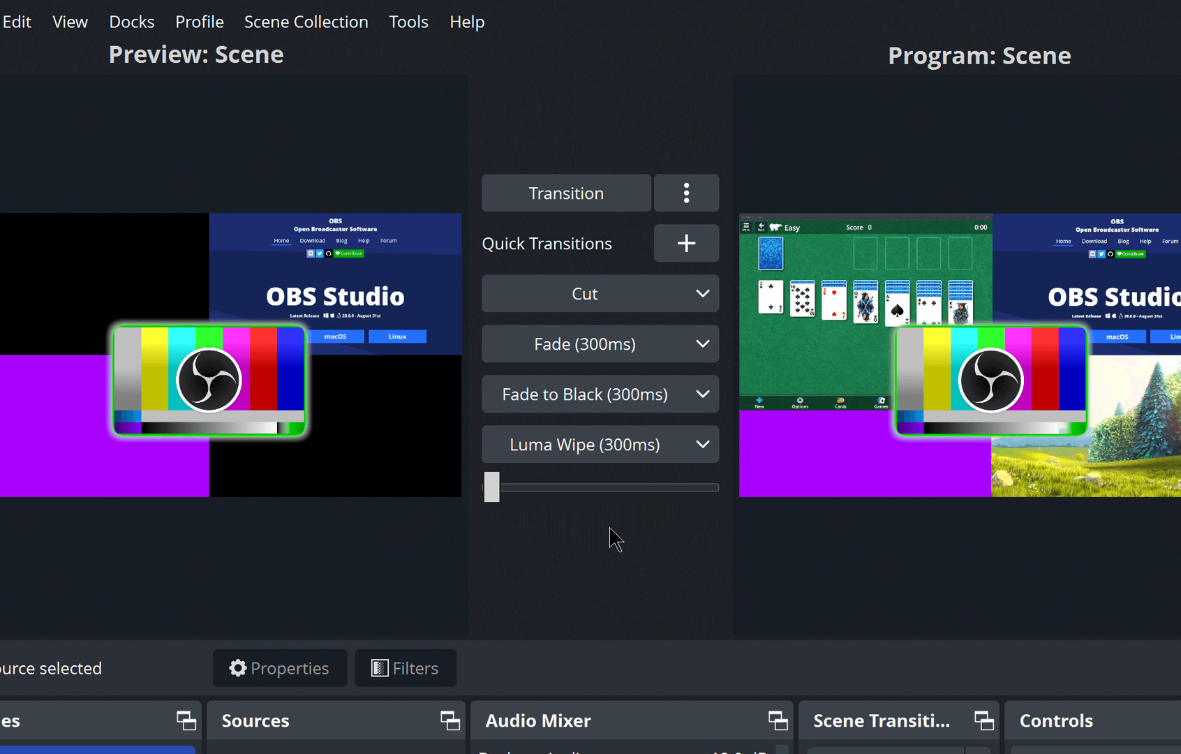 Anteprima e programma nella modalità Studio, nell’immagine pubblicata da OBS Project.
