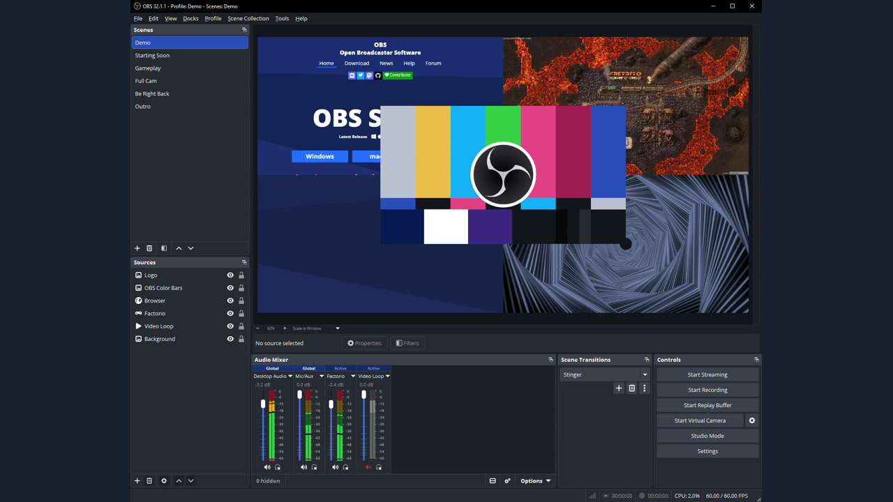 L’interfaccia di OBS Studio nel materiale promozionale ufficiale del progetto.