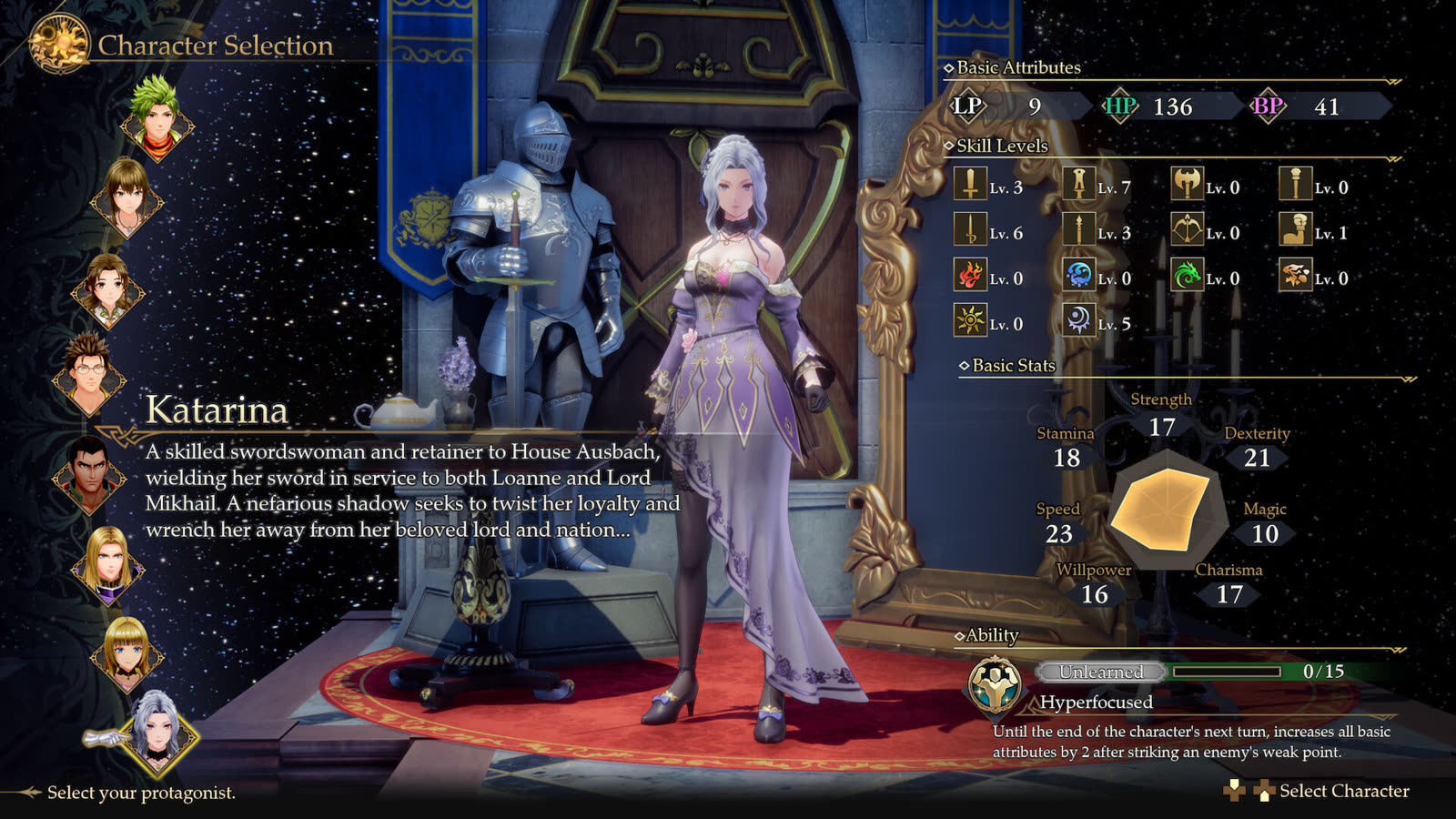 La selezione dei protagonisti di Destinies United, con Katarina: immagine ufficiale Square Enix.