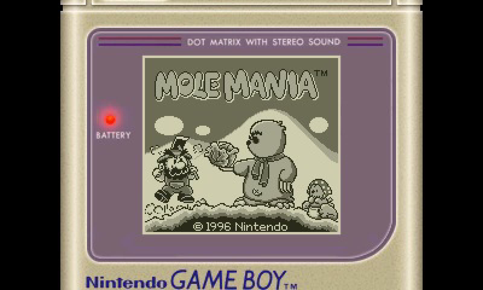 Mole Mania nella schermata ufficiale della versione Virtual Console per Nintendo 3DS.