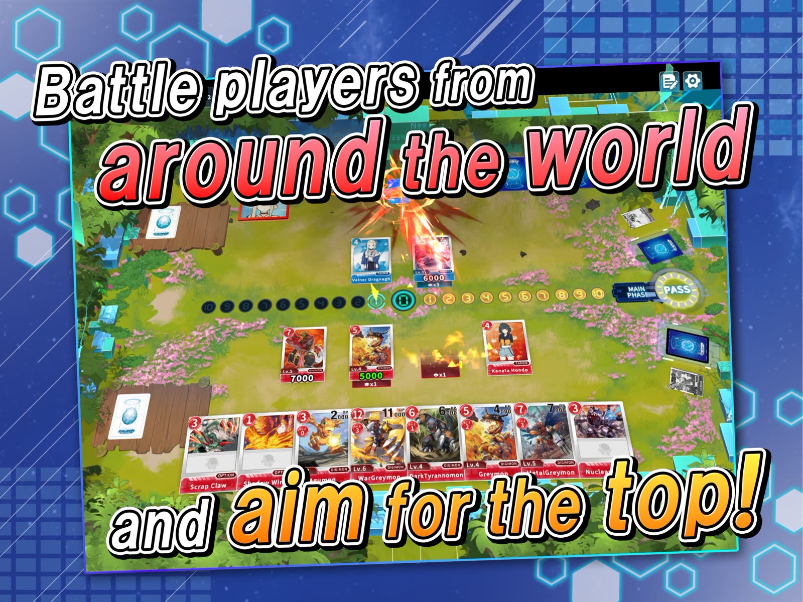 Uno scontro di carte di Digimon Alysion nell’immagine promozionale Bandai: il gioco è ancora in preregistrazione.