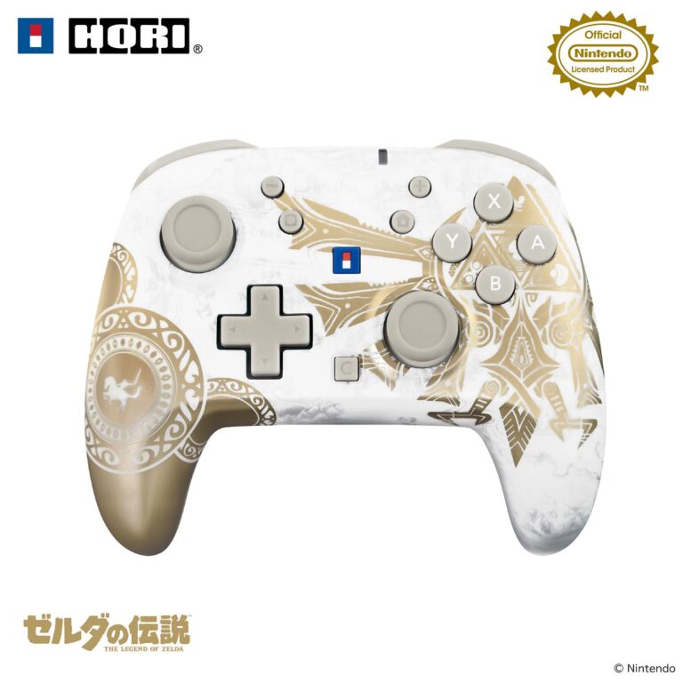 Il Wireless HORIPAD TURBO Zelda in un’immagine ufficiale HORI: finitura chiara e decorazioni dorate.