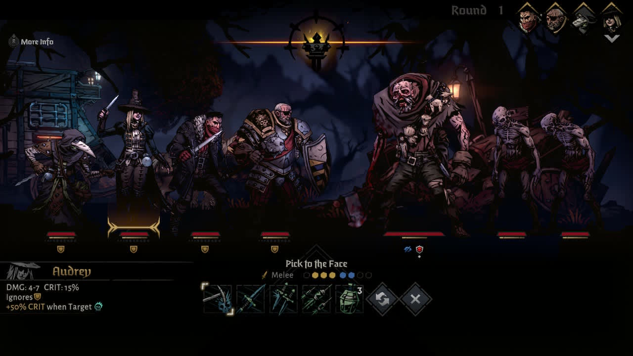 Una battaglia di Darkest Dungeon II nella galleria ufficiale Nintendo. Immagine Red Hook Studios.