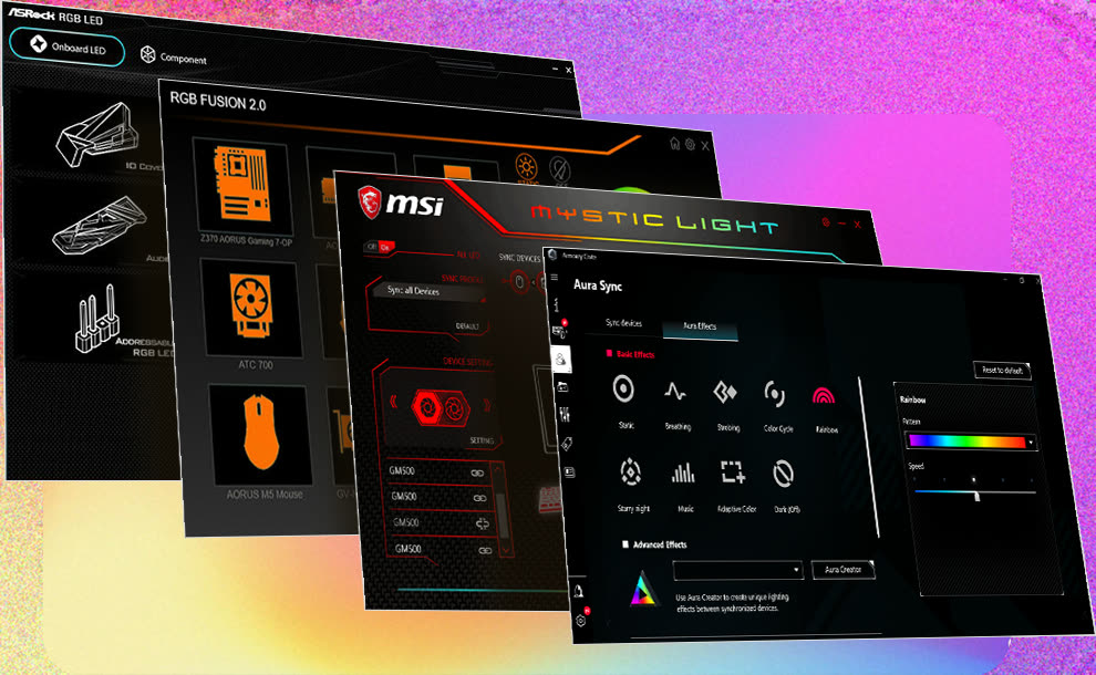 Il materiale ufficiale KLEVV illustra la sincronizzazione RGB con i programmi delle principali schede madri.