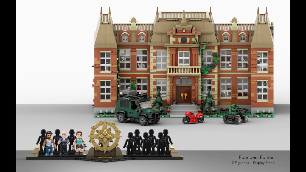 Croft Manor nella Founders Edition di Fanbrix, con tre veicoli, dodici figure e il relativo espositore.