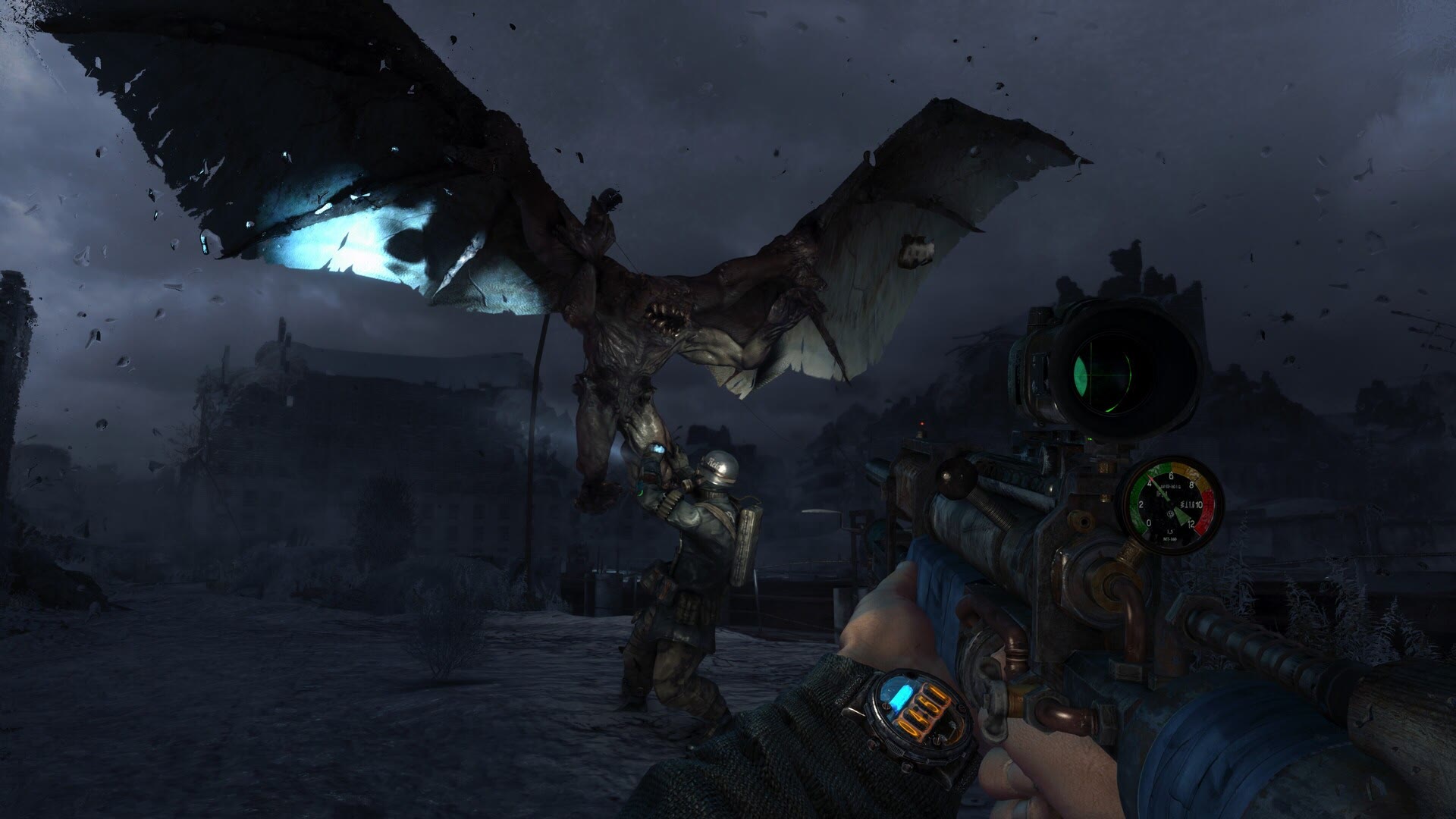 Uno scontro con un Demone in Metro 2033 Redux, dalla galleria ufficiale di 4A Games e Deep Silver.