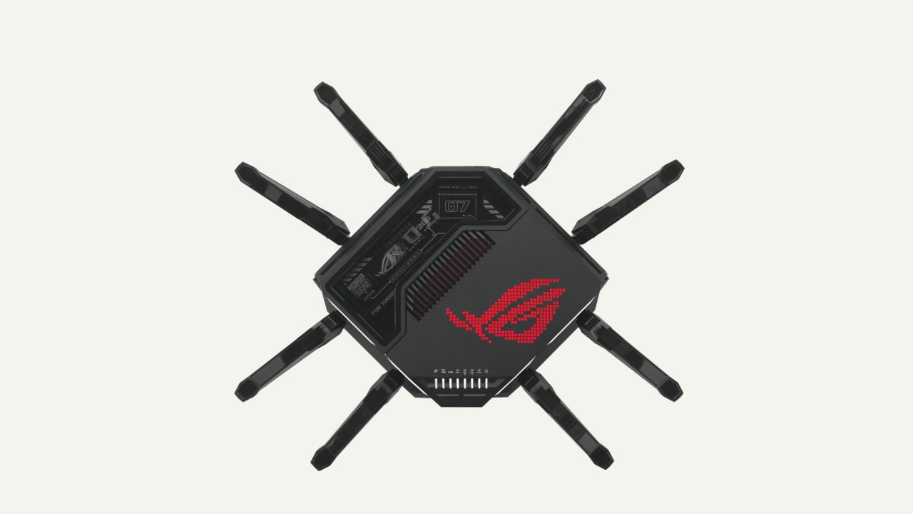 Vista superiore del router ROG Rapture GT-BE98. Immagine: ASUS.