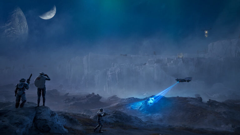 Blood and Ice: illustrazione promozionale ufficiale Funcom del nord ghiacciato di Arrakis.
