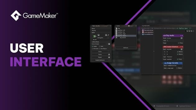 L’ambiente di sviluppo GameMaker, nell’immagine di presentazione dell’interfaccia pubblicata dal produttore.