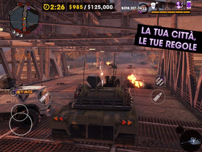 Steelport con i comandi touch nello screenshot promozionale ufficiale della versione iPad di Saints Row: The Third Remastered.