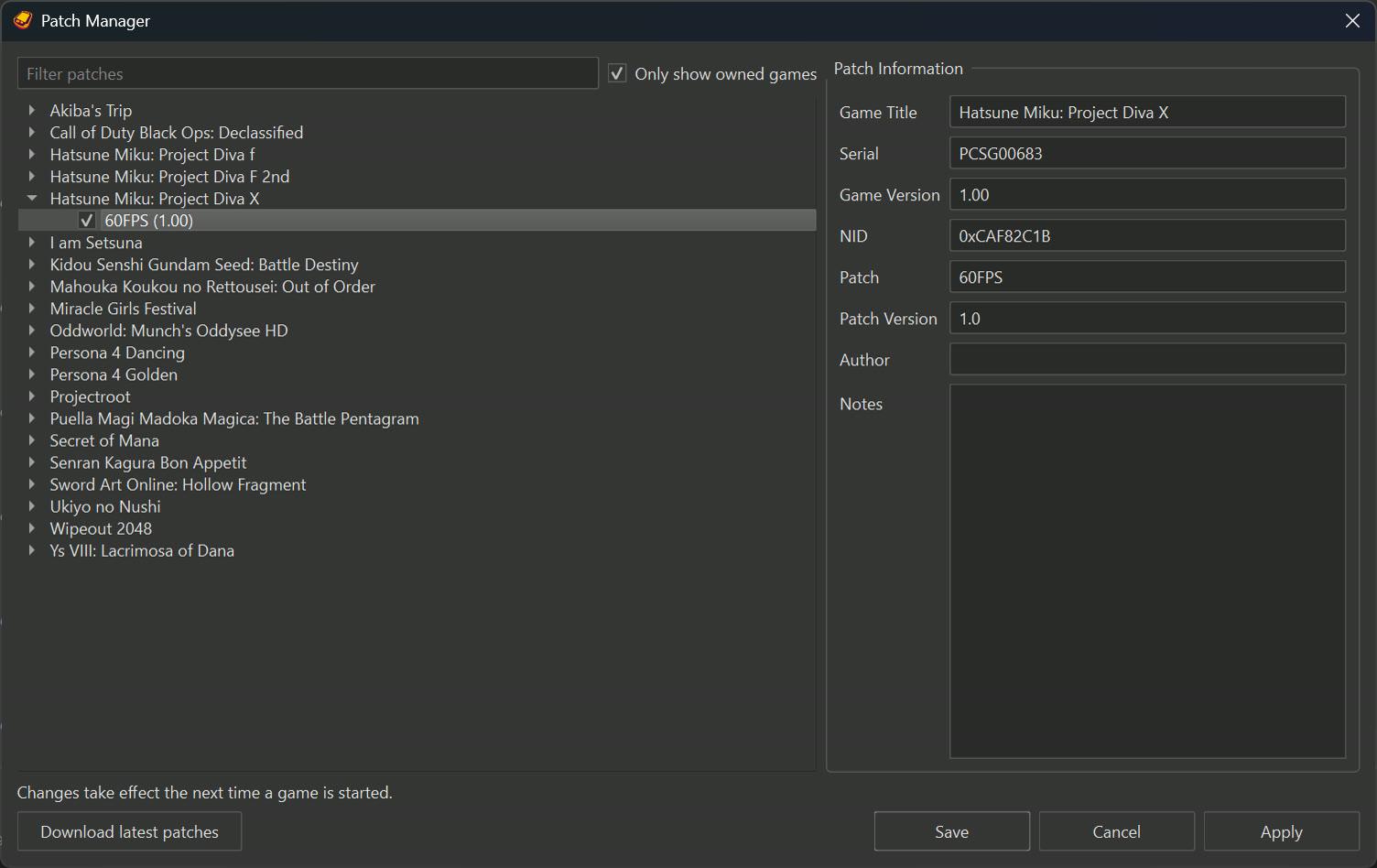 Vita3K, seconda schermata del Patch Manager dalla pull request ufficiale 4259. Immagine: progetto Vita3K.