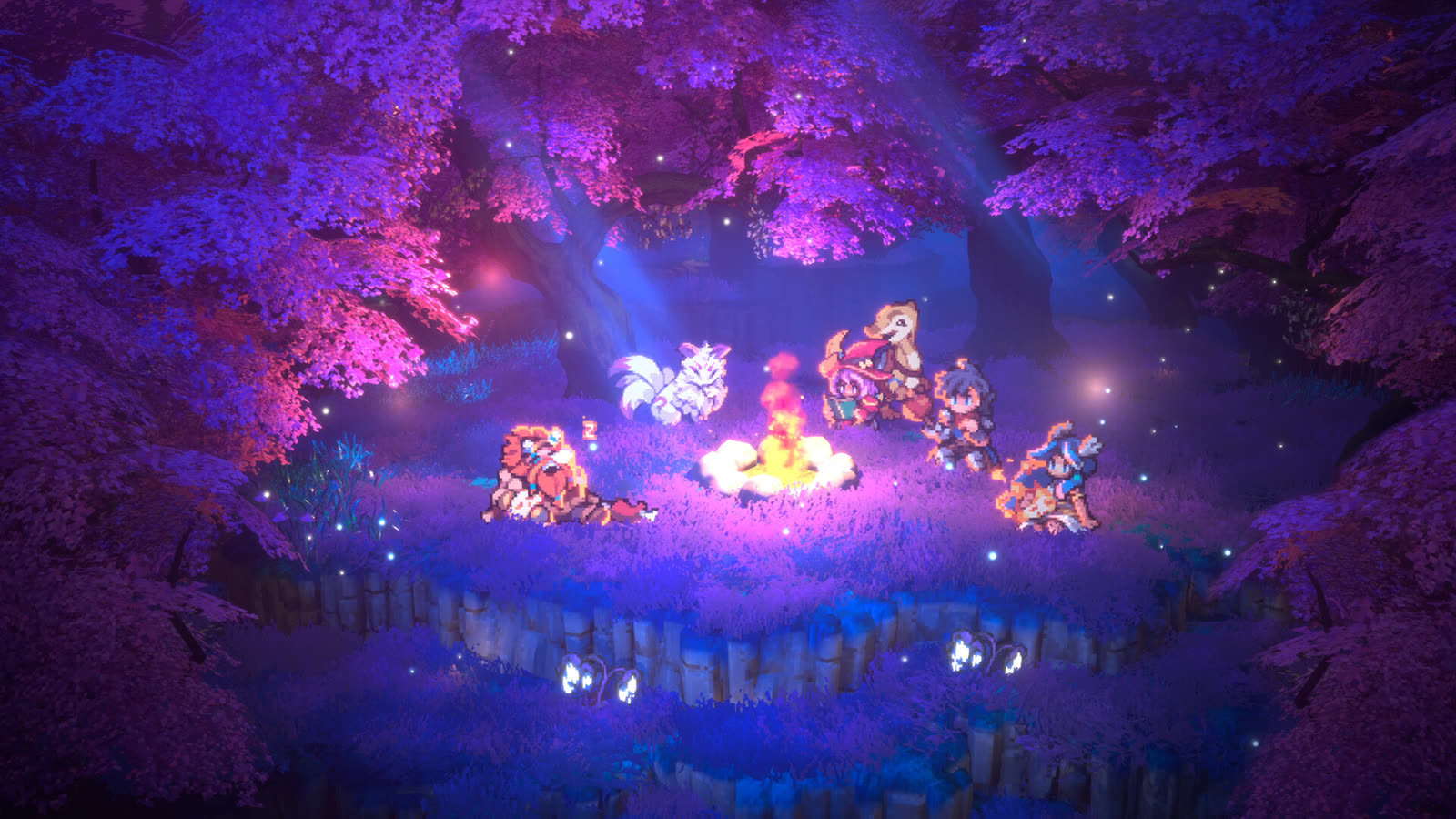 Il gruppo di protagonisti di Threads of Time riunito in un ambiente notturno: immagine ufficiale.