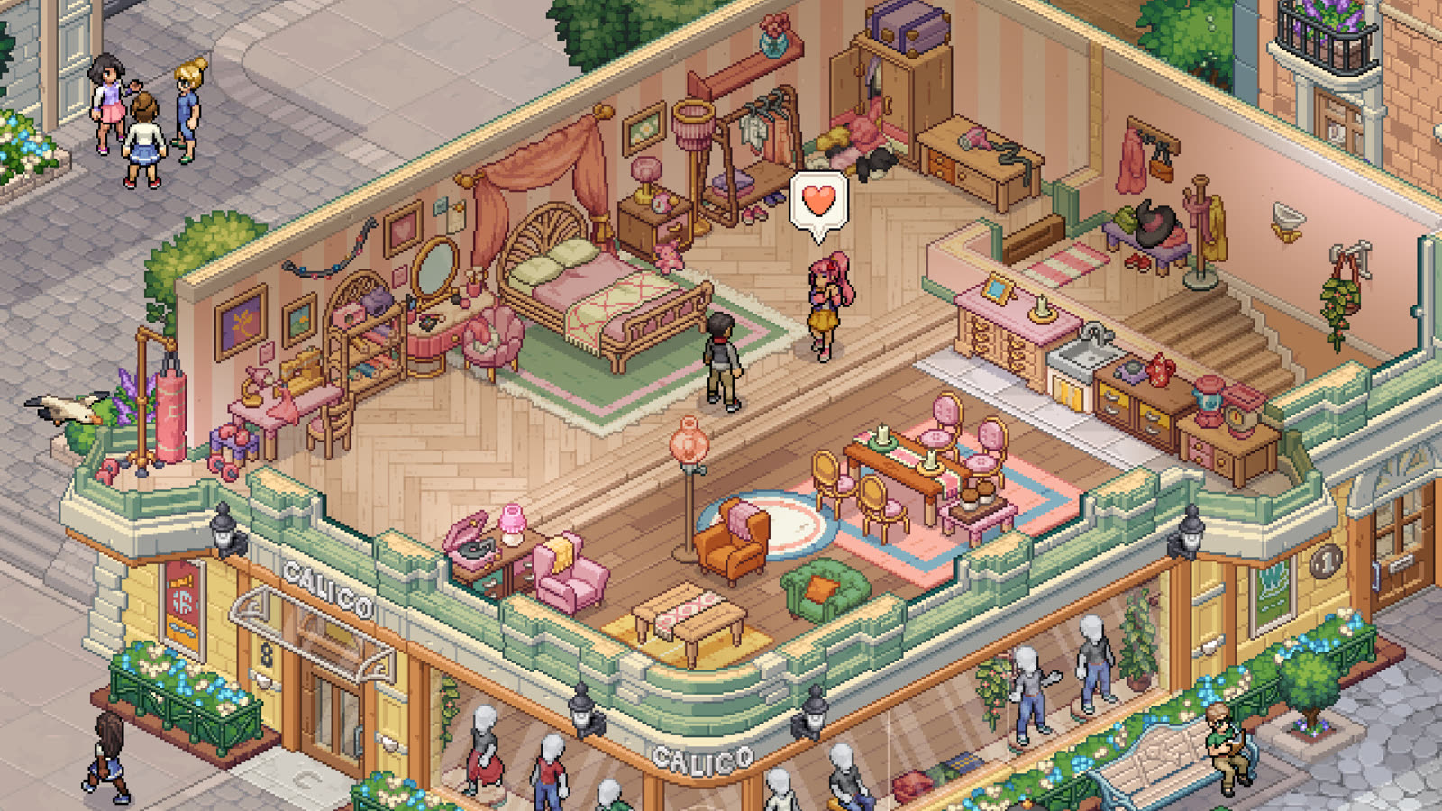 Mossport ospita negozi, attività e personaggi con cui stringere legami. Screenshot ufficiale di Witchbrook.